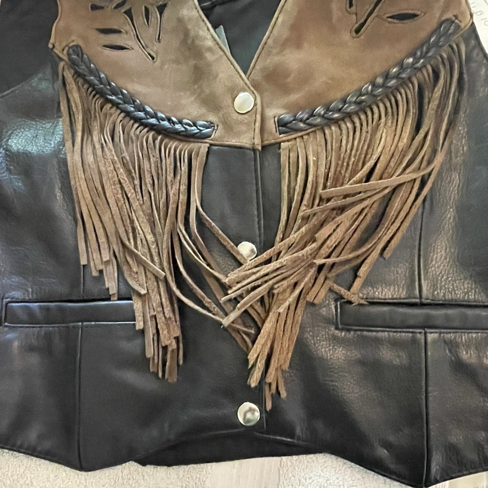 UNIK Womens Black Leather Motorcycle Vest XL Snap Front Biker NWT - Picture 11 of 15